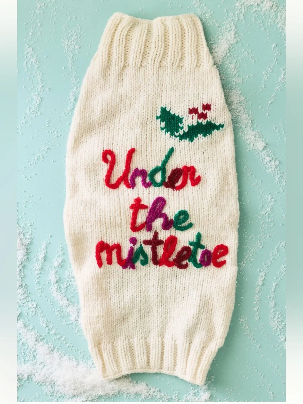 Anthropologie Hand Knit Holiday Dog Sweater - Under the Mistletoe